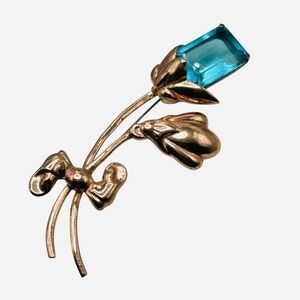 Vintage Coro Sterling Mexico WW2 Era Blue Glass Brooch